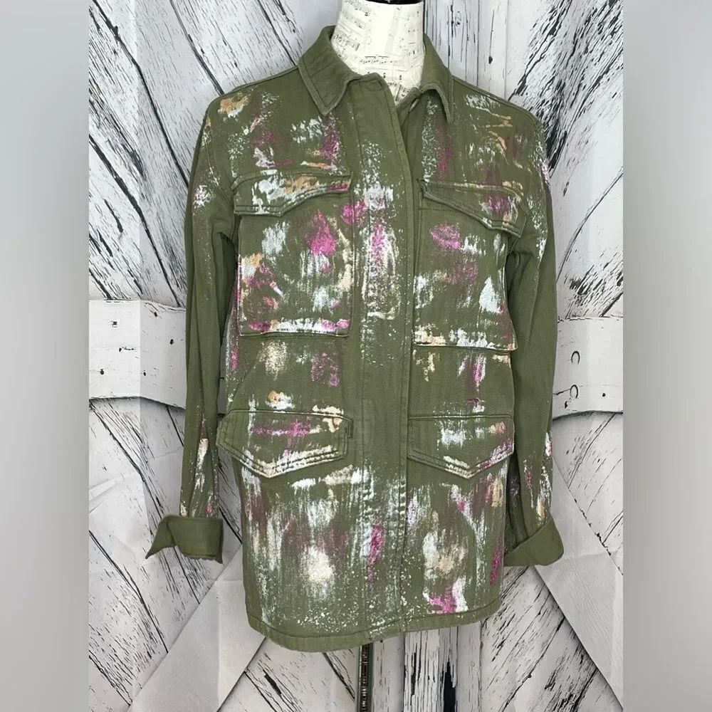 Topshop Foil Paint Jacket Army Green 4
